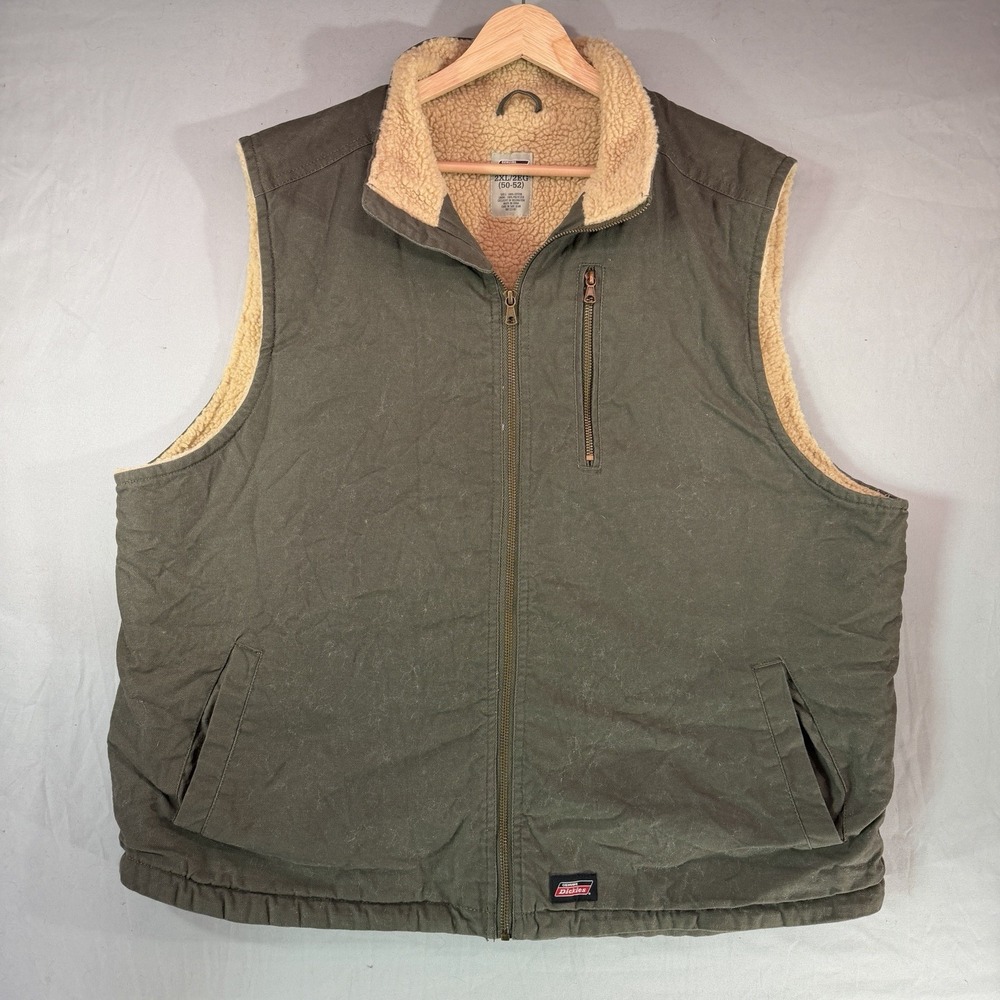 Dickies Sherpa Lined Canvas Vest Mens 2XL Green Outdoors Warm Fleece
